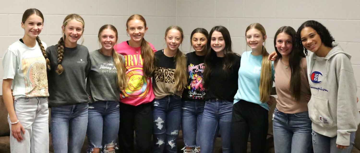 Alba-Golden eighth-grade girls cross country team includes, from left, Briana Ringgold, Averi Stevenson, Callie Campbell, Sophia Richardson, Sadie Wright, Jayla Sitar, Peyton Clark, Maddie Moore, Tayla Peterson and Harlow Sauceman.